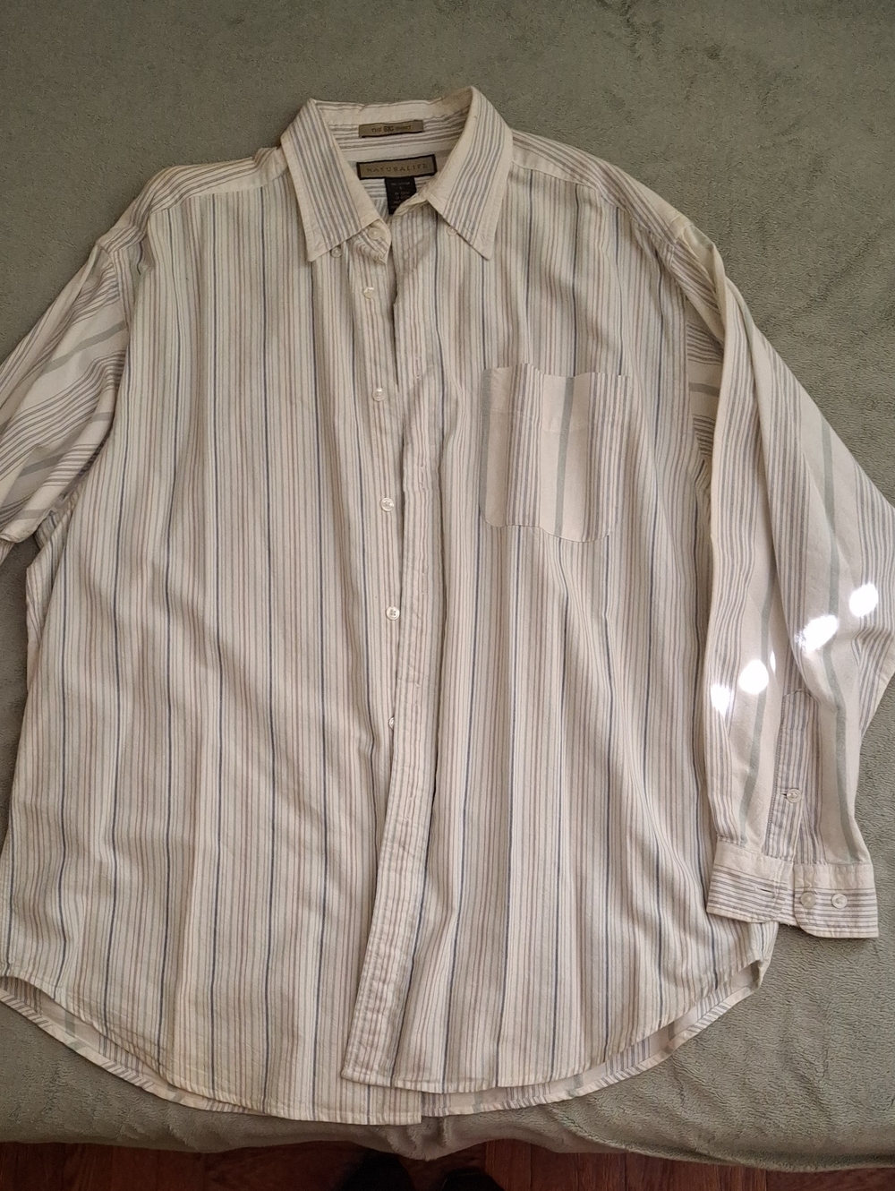 NATURAL LIFE White Shirt with Blue and Tan Pinstripes